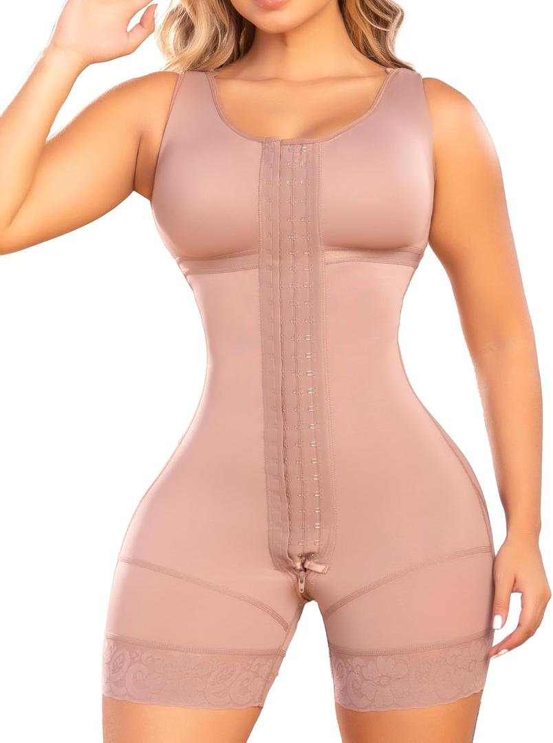 SHAPE CONCEPT 080 041 Fajas Colombianas Post Surgery Compression Garment Tummy Tuck with Hooks and Bra (X-Small, Cocoa)