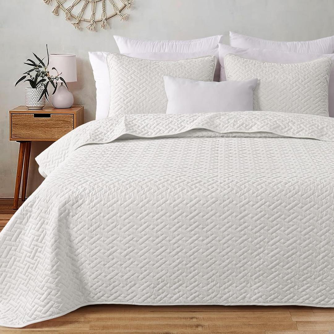King Size Quilt Bedspreads with Basket Weave Pattern, Soft Lightweight Summer Quilts Bedding Set Coverlets Bed Cover for All Seasons, White
Blanket And Pillowcases 2 Pack King