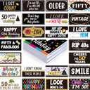 Beeveer 24 Designs 50th Birthday Photo Booth Props Double Sided 11x5.5 Inch Photo Booth Props 50th Bday Parties Decorations Pink Gold DIY Waterproof Selfie Signs PVC Printing 50th Party Favor Supplies