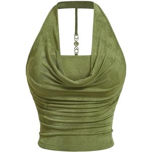 SOLY HUX Women's Plus Size Halter Draped Front Backless Tank Top Sleeveless Y2k Crop Tops (XX-Large Plus, Pure Green)