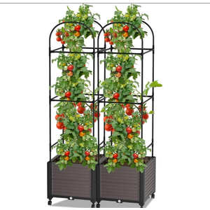 Raised Garden Bed Planter Boxes with Trellis, Gardening System-Self Watering Planter with Wheels, Plants Outdoor and Indoor Tomato Cage for Climbing Vegetables Plants & Herbs & Flowers