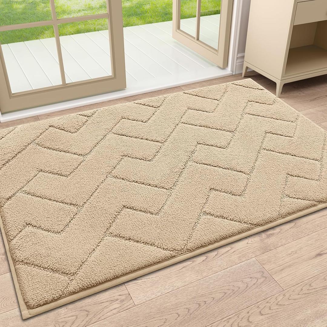 OLANLY Indoor Door Mat, 32x20, Dirt Resistant and Absorbent, Sturdy Non-Slip Rubber Backing, Easy to Clean, Washable Low-Profile Doormat for Entryway, Beige