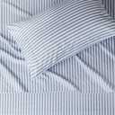 Amazon Basics Breathable, Brushed Microfiber Wrinkle Resistant 3 Piece Bed Sheet Set with 14-Inch Deep Pockets, Twin, Dusty Blue Pinstripe, Printed