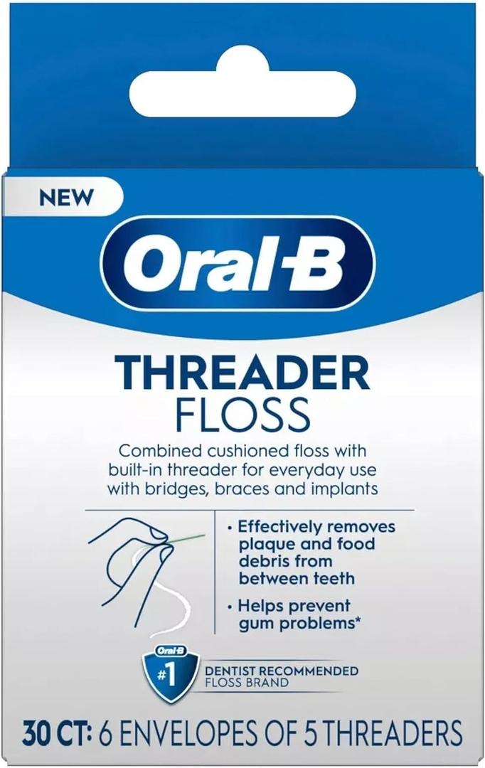 Oral-B Threader Floss 30 Count: 6 Envelopes of 5 Threaders (Pack of 3)