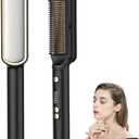Hair Straightener Brush with Ceramic Coating, Hair Straightener Comb 6 Temps Settings up to 210-400F, 20s Fast Heating, Double Voltage 110-240V Travel Hair Straightener