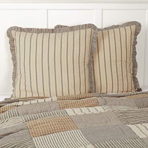 VHC Brands Farmhouse Bedding-Sawyer Mill Tan Fabric Euro Sham, 26x26, Dark Creme White, 1 Pieces