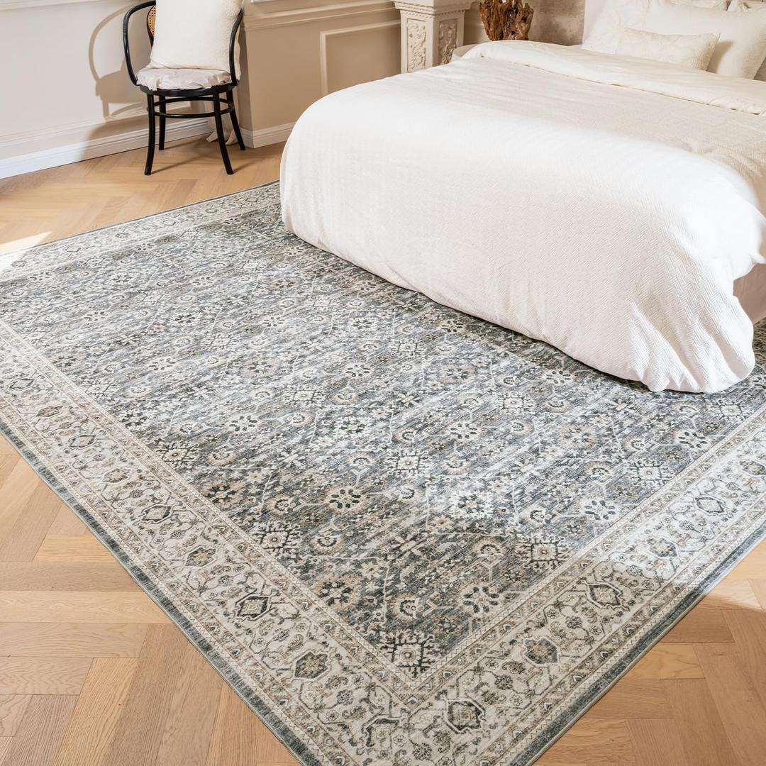 Area Rug Living Room Rugs 8x10 - Washable Vintage Boho Rugs Ultra Soft Non-Slip Non-Shedding, Large Distressed Carpet for Bedroom, Farmhouse, Dining Room, Indoor, Kids Playroom, Grey (8x10 Feet, Dy-Grey)