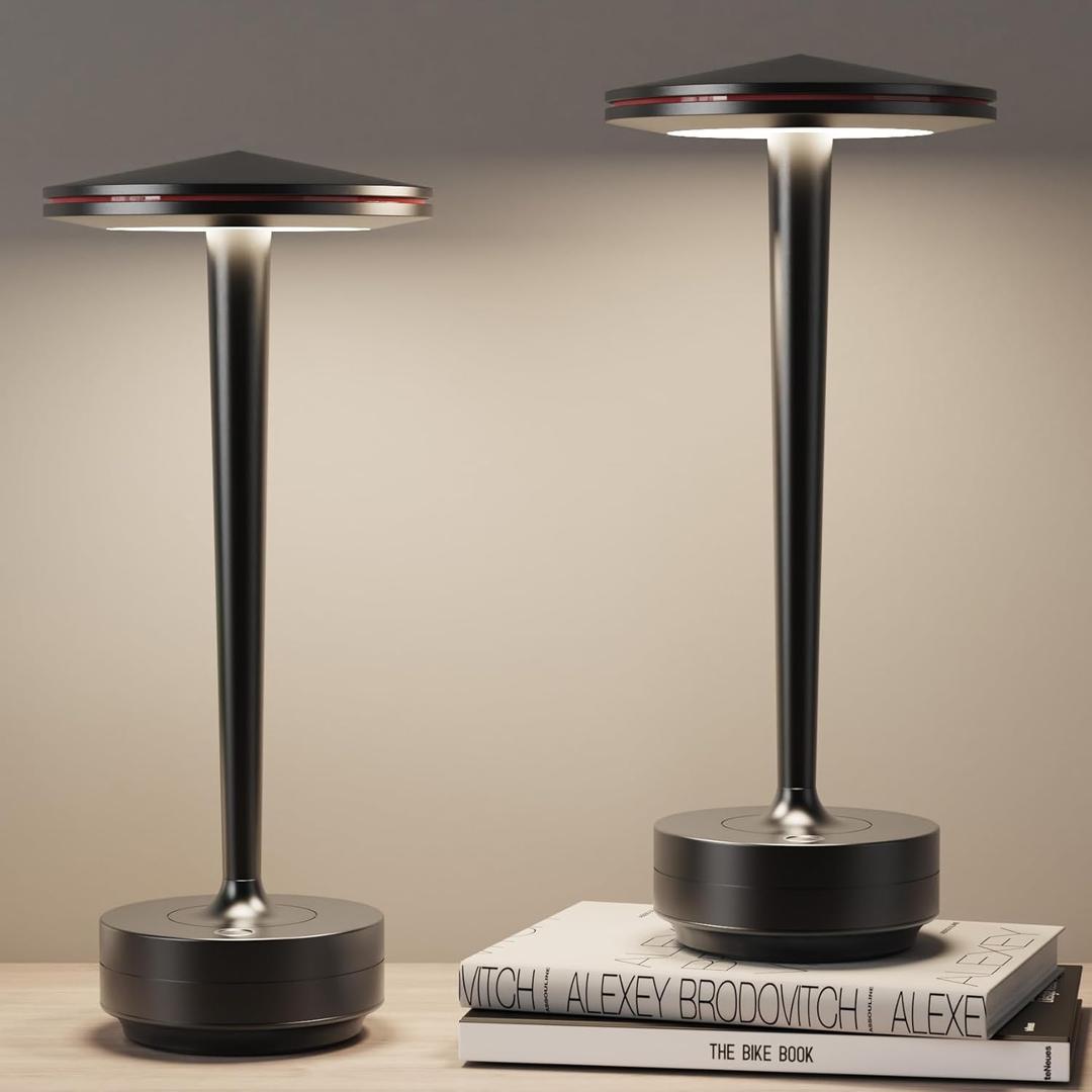 2pack Rechargeable Cordless Table Lamp, LED Portable Powered LED Battery Light 6000mAh USB Desk Lamp, for Restaurants Outdoor (2pack Black)