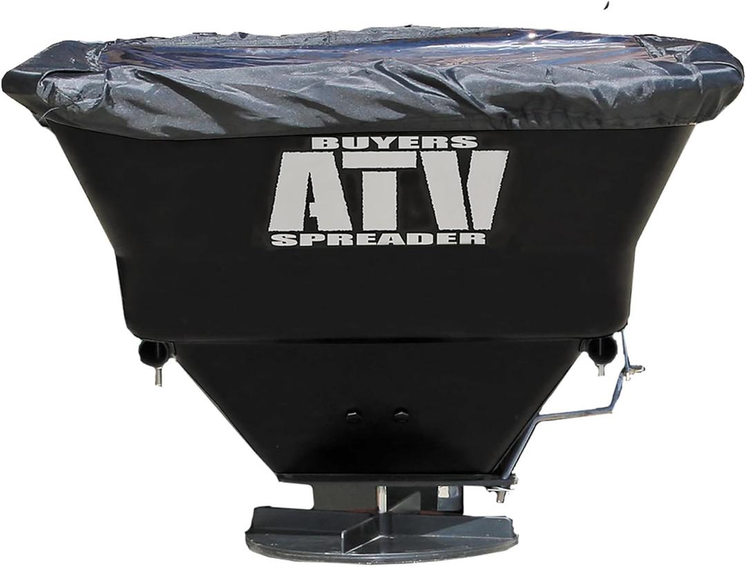 Buyers Products ATVS100 ATV Broadcast Spreader with Rain Cover, 100 lb Capacity, Rear Rack Mount, Poly Hopper, 12V Motor, for Seed, Fertilizer, Salt & Feed, All Season Use, ATV Accessories & Lawn Care