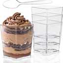 50 Pack 4 oz Square Plastic Dessert Cups with Spoons,Clear Plastic Parfait Appetizer Cup Parfait Cups for Desserts,Appetizers,Ice Cream