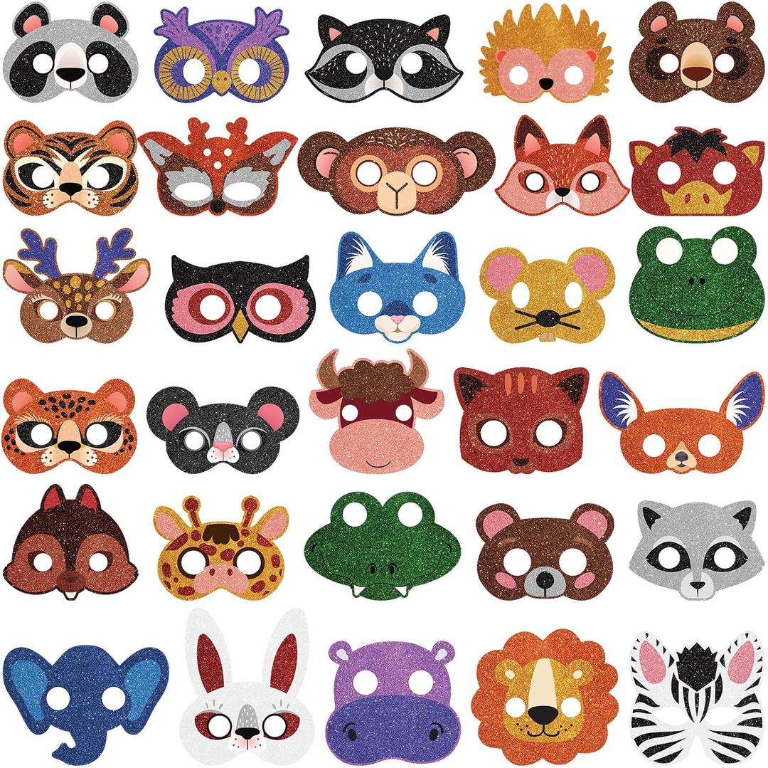 Charniol 48 Pcs Animal Masks for Kids Safari Paper Animal Face Mask Party Favor Jungle Woodland Bulk Birthday Party Toys Zoo Safari Theme Cosplay Dress up Halloween Supplies, 24 Different Designs