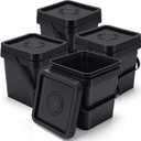 4 Pcs Plastic Bucket with Lid 5 Quart Square Bucket, Black