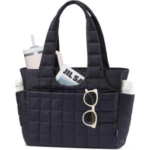 LOVEVOOK Tote Bag for Women, Lightweight Puffer Tote Bag with Compartments Quilted Shoulder Bag for Travel Work Teacher Nurse, Medium