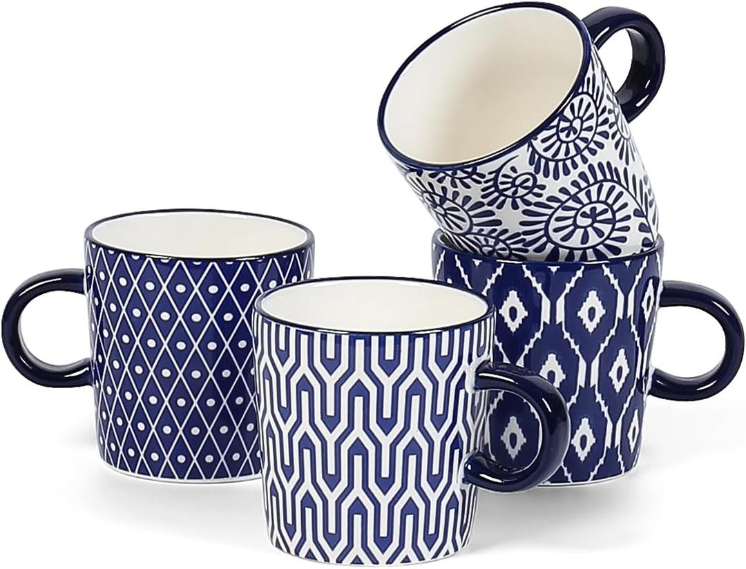 Selamica Ceramic Espresso Cups Set of 4, 5 Oz Espresso Mugs Porcelain Cappuccino Cups, Demitasse Cups for Coffee Latte Lungo Tea, Vintage Blue