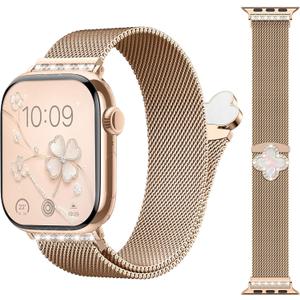 Bling Milanese Loop Compatible with Apple Watch Band 40mm 44mm 42mm 38mm 41mm 46mm 45mm 49mm Women,Cute Dressy Magnetic Metal Mesh Strap for iWatch Se Series 11 10 9 8 7 6 5 4 3 2 1 Ultra Bands