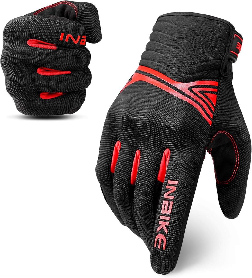 INBIKE Breathable Mesh Motorcycle Gloves Touchscreen with TPR Palm Pad Hard Knuckles (Black, L)