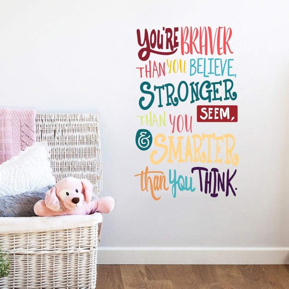 4 Pack Colorful Inspirational Quote Wall Decal-Youre Braver Than You Believe,Stronger Than You Seem,Smarter Than You Think, Positive Quote Sticker for Kids Room Nursery,Classroom Decor