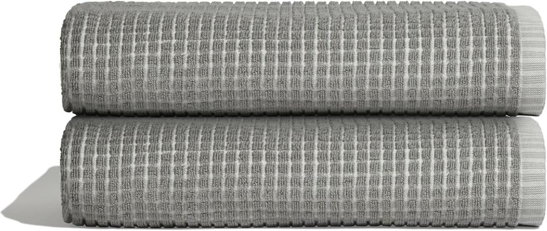 ONSEN Terry Cotton Waffle Bath Towel Set  2 Pack Luxury, Quick Dry & Absorbent Bathroom Towels  Soft, Lightweight, Durable Large Towels for Everyday Use & Bathroom Essentials (Grey Fog, 28x55 in)
