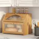 Bread Box, Bamboo Wood Bread Box for Kitchen Counter, Double-layer Bread Storage Bin, Acrylic glass with Diamond Patterns (Natural, Large)