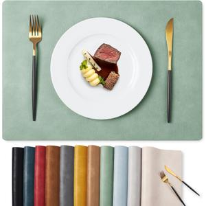 MOSAYT Vinyl Spring Placemats Set of 4-12 X 17 Inch - Faux Leather 100% Waterproof Oil-Proof Wipeable PU Place Mats, Heat Resistant Reversible Table Mats for Kitchen, Dining, Outdoor (Green)
