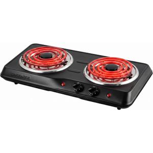 OVENTE Electric Double Burner, 1700W Coil Hot Plate, Black BGC102B