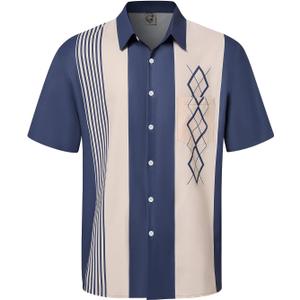 Hardaddy Men's Vintage Bowling Shirt Short Sleeve Button Down Hawaiian Summer Beach Printed Casual Shirts (Large, Multicolor01)