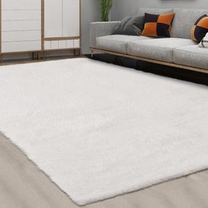CAROMIO 9x12 Fluffy Area Rugs for Living Room Modern Plush and Thick Faux Fur Shag Rug Non-Slip Soft Accent Rug Carpet for Bedroom, Fuzzy Shaggy Rugs for Kids Nursery Dorm, White