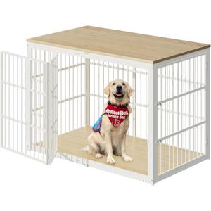 54" Dog Crate Furniture with Foldable Door, XXL Dog Crates for Large Dogs, Wooden Decorative Dog Cage Kennel Indoor End Table, Natural Beech
