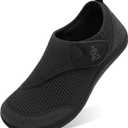 LeIsfIt Mens Walking Shoes Wide Diabetic Shoes Adjustable Barefoot Shoes Breathable Zero Drop Shoes Wide Width Arthritis Edema Shoes Black Size 12