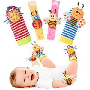 Bloobloomax Wrist Rattle Socks and Foot Finder Set, Infant Girl Boy Toys for Babies 0-36 Months, Newborn Hand & Foot Toys for 0 to 3 Years, Baby Shower Gifts Set (Wine Red-4PCS)