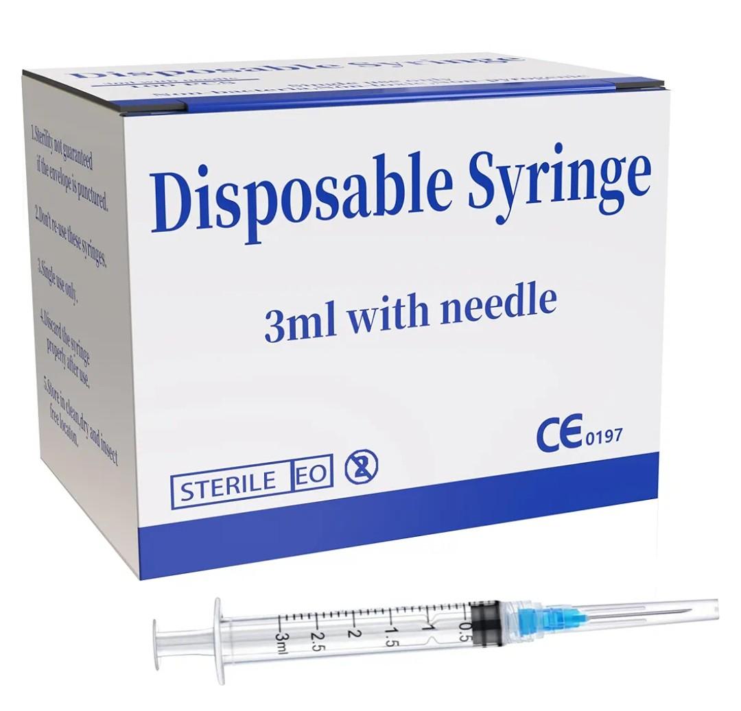 100 Pack 3ml 23Ga Plastic Syringe with Measurement for Scientific Labs, Industrial Dispensing Animal and Pet Supplies, Disposable Individually Wrapped (100, 3ml-23Ga)