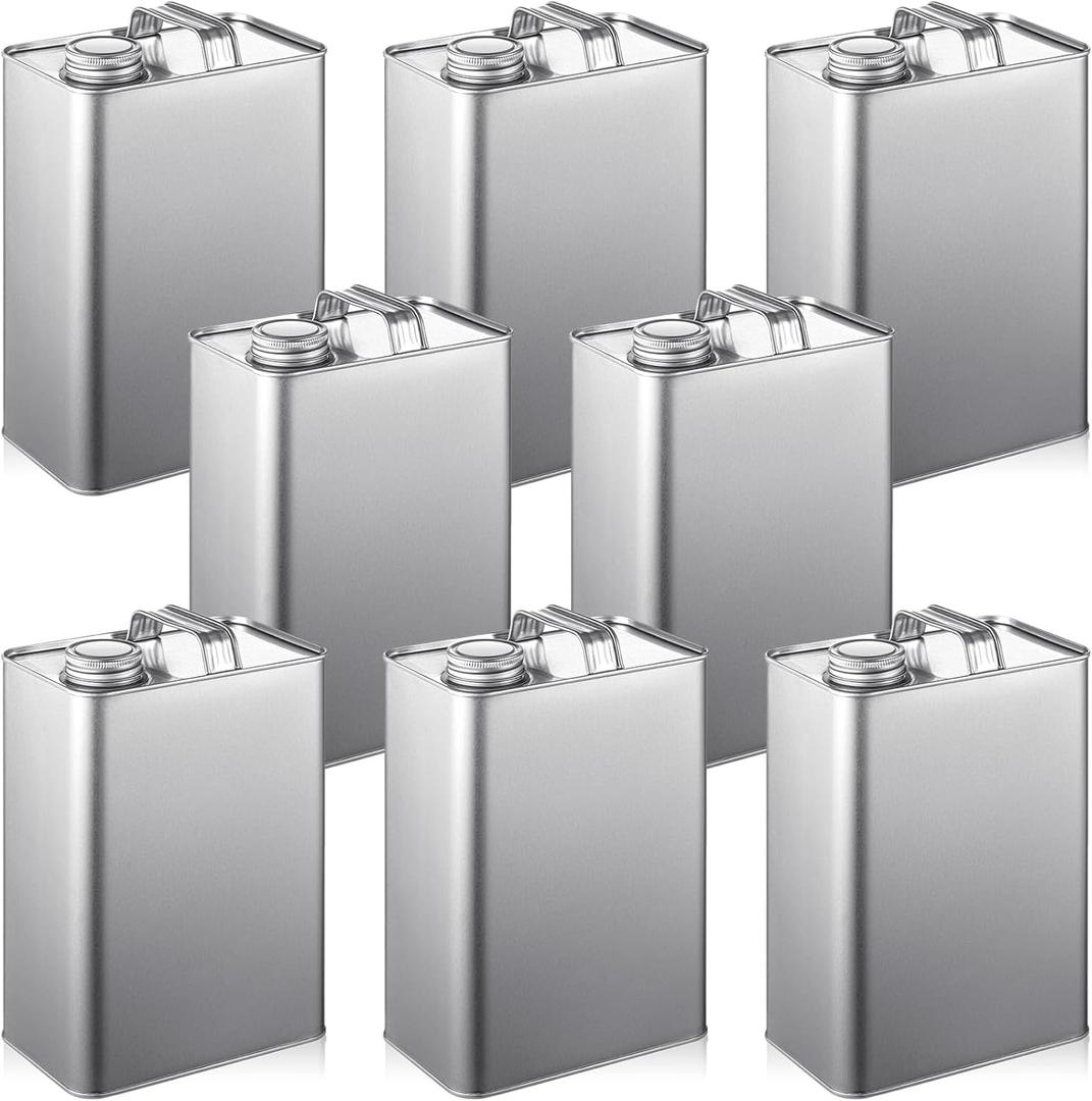 Maxdot 8 Pcs 1 Gallon F Style Metal Can Reusable Metal Can with 1.5" Opening for Chemical Reagents, Solvents, Paints, Lubricants, Secure Storage and Easy Pouring, 9.45" L x 6.57" W, Non Food Grade