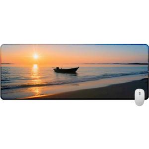 Large Mouse Pad 31.5x11.8 Inch, XXL Gaming Desk Mat with Non-Slip Rubber Base, Natural Scenery Design Mouse Pads for Desktop, Computer, Office & Home Use - Fits Keyboard and Laptop (Sunset Beach)