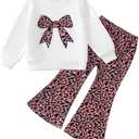 Jeinxcn Kids Toddler Girl Fall Clothes Graphic Print Sweatshirt Pullover Leopard Flared Pants 1Pcs Winter Outfits Size 3-4years