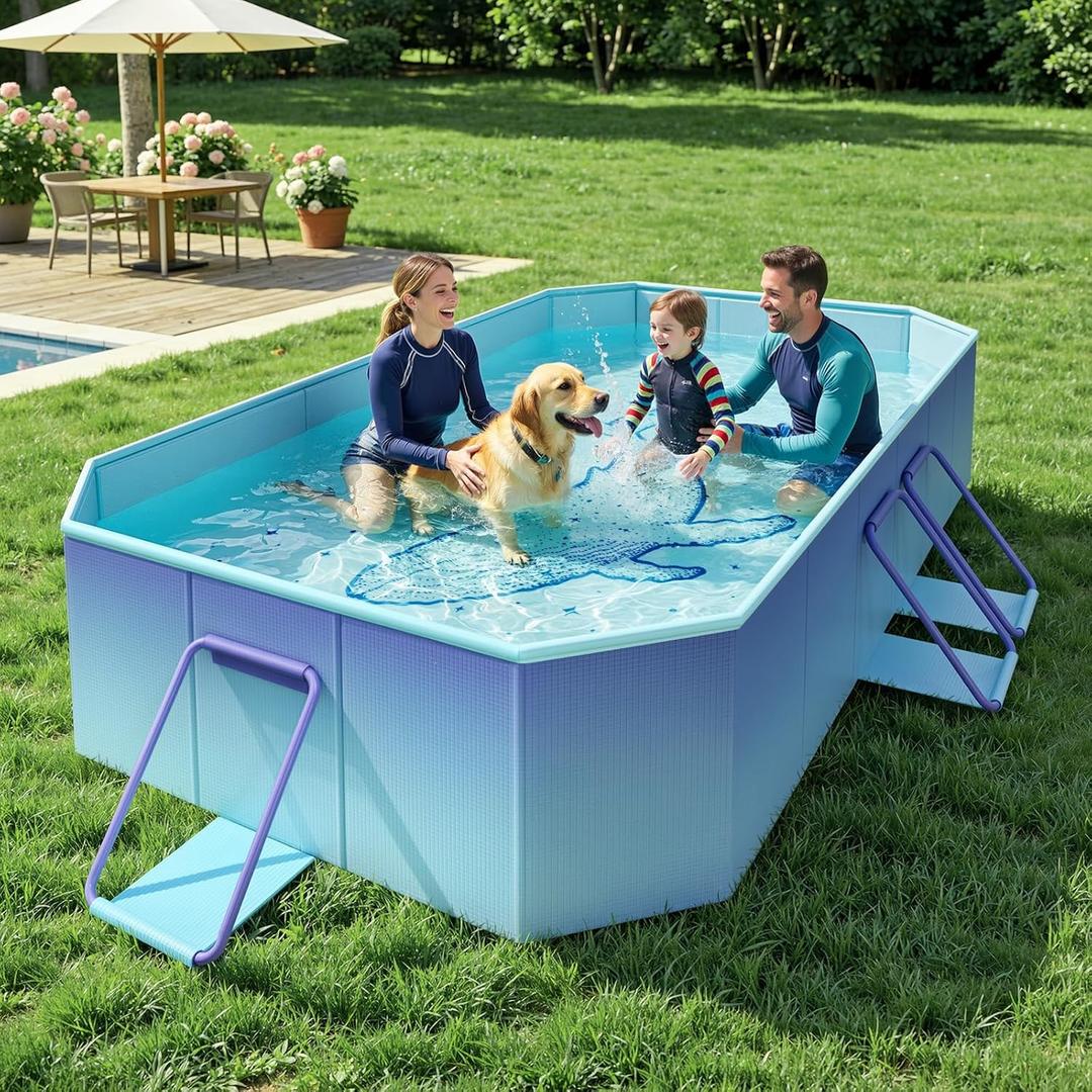 HeySplash Foldable Pool, Non-Inflatable Swimming Pool with Rigid Puncture-Proof Hard Composite Board, Kiddie Pool Outdoor Pool, Adults & Kids Pool for Backyard Garden Dog Pool 78"53"19", Blue Whale