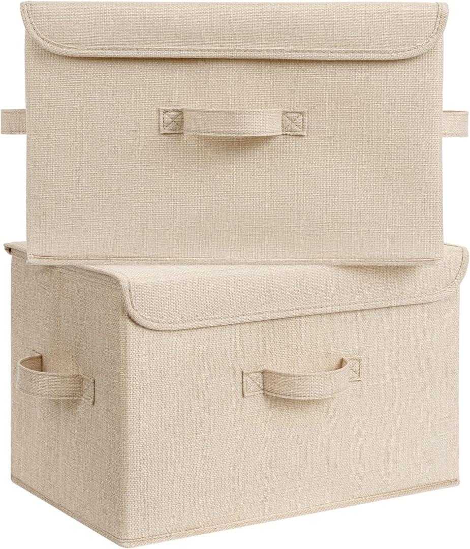 GRANNY SAYS Stoarge Basket with Lid, Decorative Storage Boxes, Closet Storage Bins for Clothes, Collapsible Stackable Organization, Khaki, 2-Pack