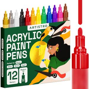 ARTISTRO 12 Acrylic Paint Markers Medium Tip- Easy for All Ages & Levels Acrylic Paint Pens for Fabric, Rocks, Paper, Wood, Canvas, Glass, DIY