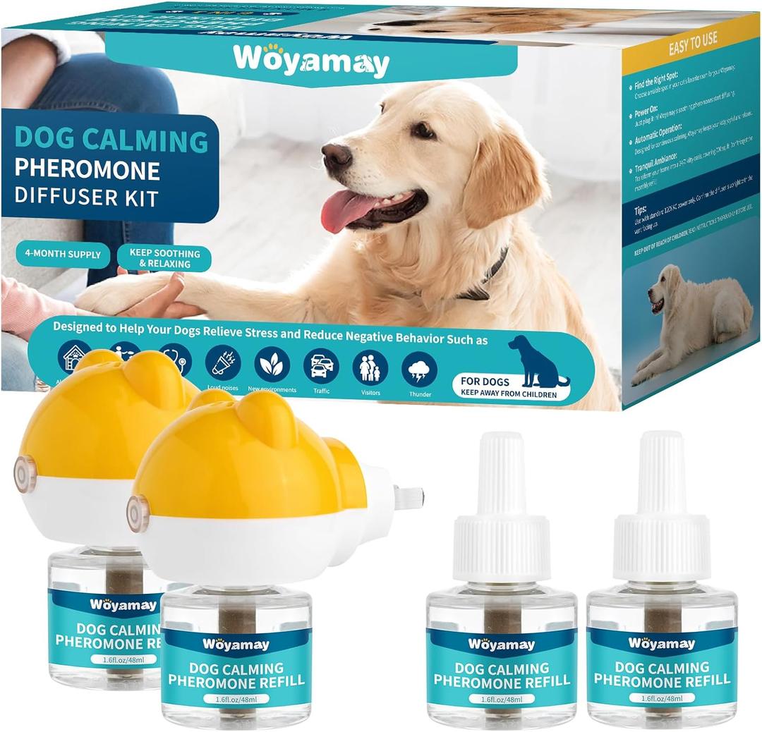 Woyamay Dog Calming Diffuser - Dog Pheromones Calming Diffuser for Dog Anxiety Relief 6-in-1 Dog Pheromone Diffuser Kit with 2 Diffuser + 4 Refill 48ml Vial - 120 Days Pheromone Diffuser to Calm Dogs