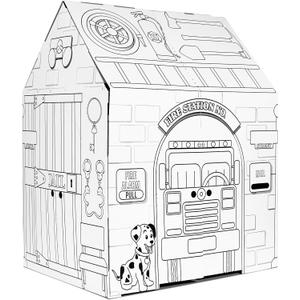Easy Playhouse Police and Fire Station - Kids Art & Craft for Indoor & Outdoor Fun Decorate & Personalize The Cardboard Fort, 32" X 26. 5" X 40. 5" - Made in USA, Age 3+ , White, 32inchesX26.5inchesX40.5inches
