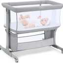 Ezebaby Bedside Bassinet for Baby, Portable Baby Bassinet Bedside Sleeper for Newborn Infants with Wheels Storage Basket, Adjustable 7 Heights and All Mesh Sides (Light Gray)