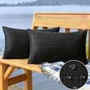 2 x MIULEE Outdoor Waterproof Throw Pillow Covers Decorative Farmhouse Water Resistant Cushion Covers for Tent Patio Garden Couch Sofa Pack of 2, 12x20 Inch Black