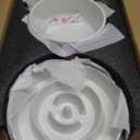 Ceramic 1.2 Cup Raised Slow Feeder Dog Bowl Set, Elevated 6.1inch Bowl and 7.3inch Dish with Acacia Wood Stand for Small and Medium Dog(2 x Reactived Glaze -White+ Stand)