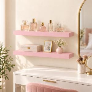 BAYKA Pink Floating Shelves 22.5in, Set of 2, Wall Mounted for Wall Decor
