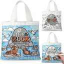18 Pcs Church Gift Bags Jesus Is Our Rock Color Your Own with Handles Reusable Exchange Gift Tote Rocky Beach Religious Treat DIY Easter Canvas Bag Christian Craft Party Favor for Sunday School