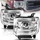 Headlights Assembly W/O LED DRL Compatible with 2014 2015 GMC Sierra 1500 for 2015-2019 Sierra 2500HD 3500HD Base Denali SLE SLT Halogen Head Lamps with Bulbs Chrome Housing Clear Reflector