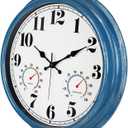 JENLYSTIME 16 Inch Blue Vintage Waterproof Indoor/Outdoor wall Clock with Thermometer & Hygrometer, Large Numerals & Silent Sweep Movement - Ideal for Porch, Garden, Pool, Bathroom