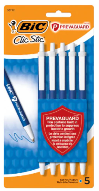 BIC PrevaGuard Antimicrobial Clic Stic Ballpoint Pen - Blue 1.0mm 5Pk BP 3 Pack