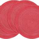 Floroom 15 Inch Round Braided Placemats Set of 4, Washable Heat Resistant Cotton Polyester Circle Place Mats for Kitchen Dining Table - Dark Red