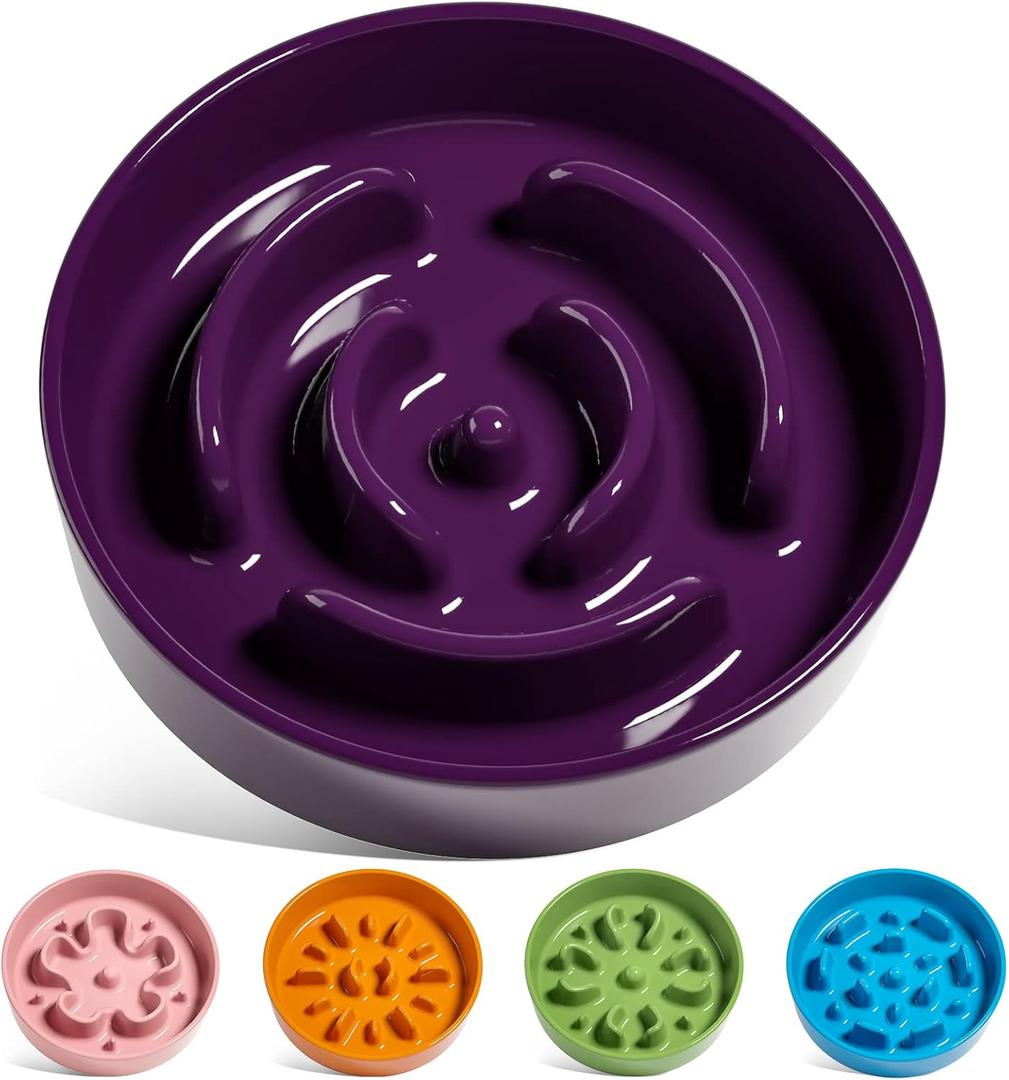 LE TAUCI Ceramic Slow Feeder Dog Bowls Small Breed, 0.6 Cups Dog Food Dish for Fast Eaters, Puzzle Bowl for Small Dogs and Cats, Purple