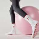 3 Pairs Cute Pilates Socks with Grips for Women Non Slip Yoga Socks Grippy Crew Socks Embroidery Pattern for Workout Ballet (White)